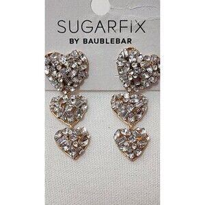 SUGARFIX GOLD TONE HEART CRYSTAL CLUSTER EARRINGS